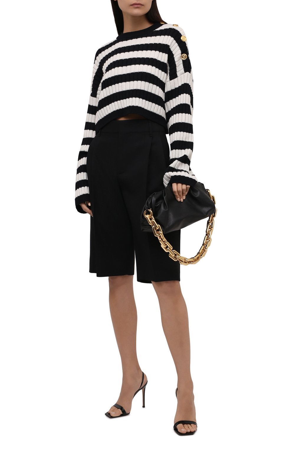 Шерстяной свитер BALMAIN черно-белого цвета по цене 118500 руб., арт. WF0KA030/K317, фото 2 Шерстяной свитер BALMAIN, арт. WF0KA030/K317, фото 2