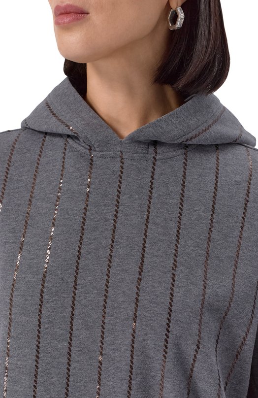 Хлопковое худи Brunello Cucinelli MP05NS0809 Серый  MP05NS0809 Фото 5