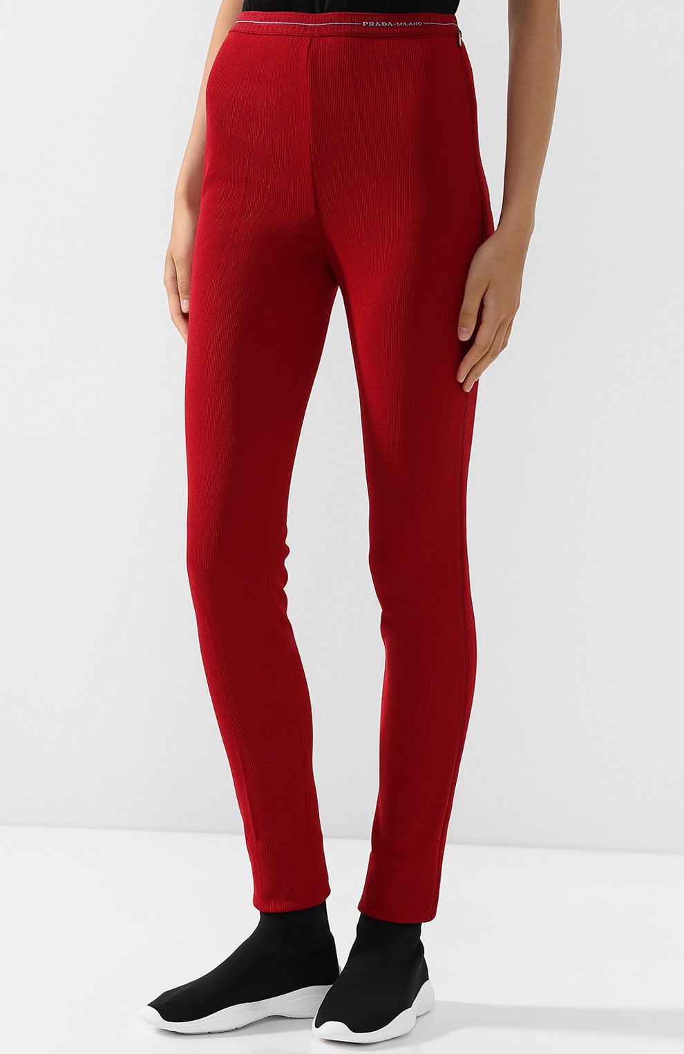 Однотонные брюки с эластичным поясом и логотипом бренда PRADA, арт. 32108I-1RXD-F0041, фото 3