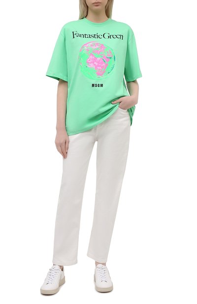 Хлопковая футболка MSGM зеленого цвета по цене 19450 руб., арт. 3041MDM190 217117, фото 2 Хлопковая футболка MSGM, арт. 3041MDM190 217117, фото 2