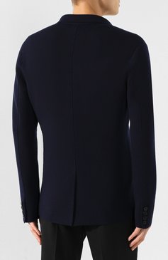 Мужской пиджак из смеси шерсти и кашемира BERLUTI темно-синего цвета, арт. R16KJL32-001 | Фото 4 (Статус проверки: Проверена категория, Проверено; Материал внешний: Шерсть; Длина (для топов): Стандартные; Рукава: Длинные; 1-2-бортные: Однобортные; Пиджаки М: Приталенный; Случай: Повседневный; Стили: Кэжуэл; Кросс-КТ: Трикотаж; Материал сплава: Проставлено, Проверено; Драгоценные камни: Проставлено)