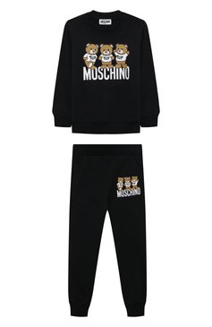 Детского комплект из свитшота и брюк MOSCHINO черного цвета, арт. HUK03G/LCA40/4A-8A | Фото 1 (Рукава: Длинные; Материал сплава: Проставлено; Материал внешний: Хлопок; Драгоценные камни: Проставлено; Мальчики Кросс-КТ: Костюмы-спорт)