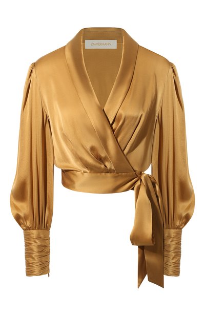 Атласная блузка ZIMMERMANN золотого цвета по цене 79950 руб., арт. 4913TRS24, фото 1 Атласная блузка ZIMMERMANN, арт. 4913TRS24, фото 1
