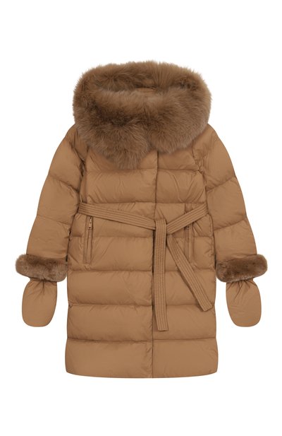 Пуховое пальто с отделкой из лисы YVES SALOMON ENFANT, арт. 25WEM920XXD0XW/8A-10A