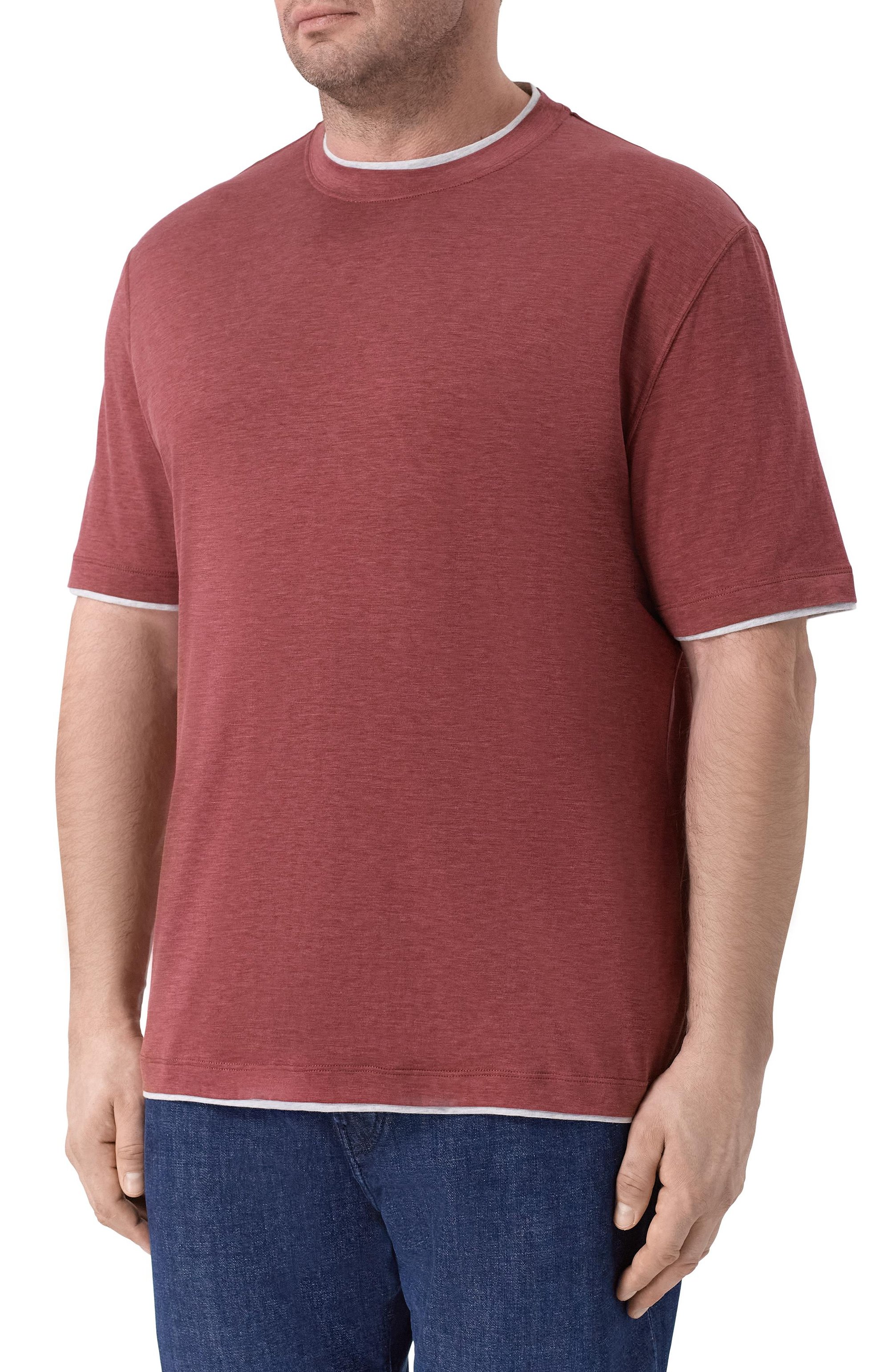 Футболка из шелка и хлопка BRUNELLO CUCINELLI бордового цвета по цене 88800 руб., арт. MR8337427W, фото 3 Футболка из шелка и хлопка BRUNELLO CUCINELLI, арт. MR8337427W, фото 3