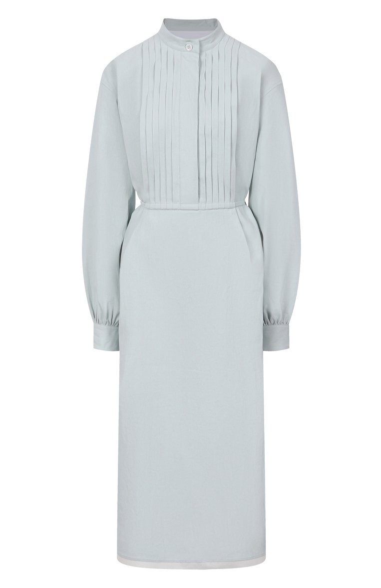 Женское льняное платье JIL SANDER светло-голубого цвета, арт. J04CT0108-J60001 | Фото 1 (Рукава: Длинные; Материал внешний: Лен; Длина Ж (юбки, платья, шорты): Миди; Стили: Кэжуэл; Женское Кросс-КТ: Платье-одежда; Случай: Повседневный; Автоматизация состава: Проставлено; Автоматизация ТО: Проставлено)