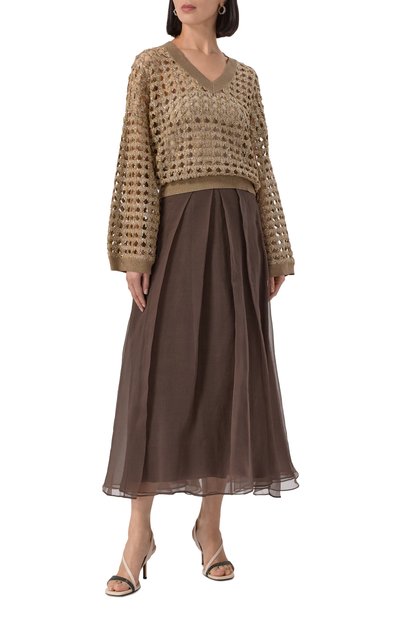 Шелковая юбка BRUNELLO CUCINELLI коричневого цвета по цене 262500 руб., арт. MP940G3875, фото 2 Шелковая юбка BRUNELLO CUCINELLI, арт. MP940G3875, фото 2