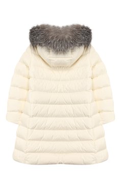 Детская пуховое пальто с капюшоном MONCLER ENFANT белого цвета, арт. E2-954-49921-25-68352/4-6A | Фото 2 (Кросс-КТ: Зима; Девочки Кросс-КТ: Пуховик-верхняя одежда; Рукава: Длинные; Материал внешний: Синтетический материал; Региональные ограничения белый список (Axapta Mercury): RU; Материал сплава: Проставлено, Проверено; Материал подклада: Синтетический материал; Статус проверки: Проверено, Проверена категория; Драгоценные камни: Проставлено; Материал утеплителя: Пух и перо; Ростовка одежда: 4 года | 104 см)