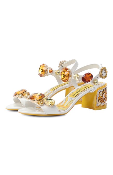 Женские кожаные босоножки keira 60 DOLCE & GABBANA белого цвета, арт. CR1733/AT848 | Фото 1 (Материал внешний: Натуральная кожа; Подошва: Плоская; Драгоценные камни: Проставлено; Каблук высота: Средний; Материал внутренний: Натуральная кожа; Материал сплава: Проставлено)