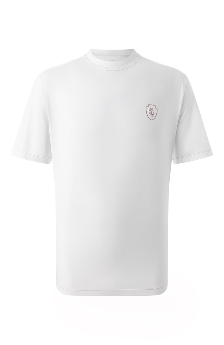 Мужская футболка BRUNELLO CUCINELLI белого цвета, арт. MW8571884T | Фото 1 (Драгоценные камни: Проставлено; Длина (для топов): Стандартные; Материал сплава: Проставлено; Рукава: Короткие; Стили: Кэжуэл; Принт: Без принта; Материал внешний: Синтетический материал; Мужское Кросс-КТ: Футболка-одежда; Кросс-КТ: Джерси)
