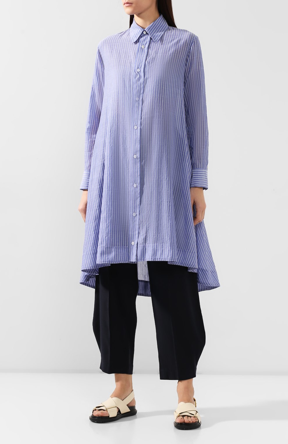 Рубашка в полоску YOHJI YAMAMOTO синего цвета по цене 73500 руб., арт. FS-D53-004, фото 3 Рубашка в полоску YOHJI YAMAMOTO, арт. FS-D53-004, фото 3