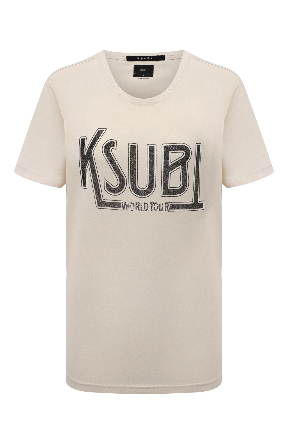 Хлопковая футболка KSUBI кремового цвета по цене 12000 руб., арт. WPF22TE012, фото 1 Хлопковая футболка KSUBI, арт. WPF22TE012, фото 1