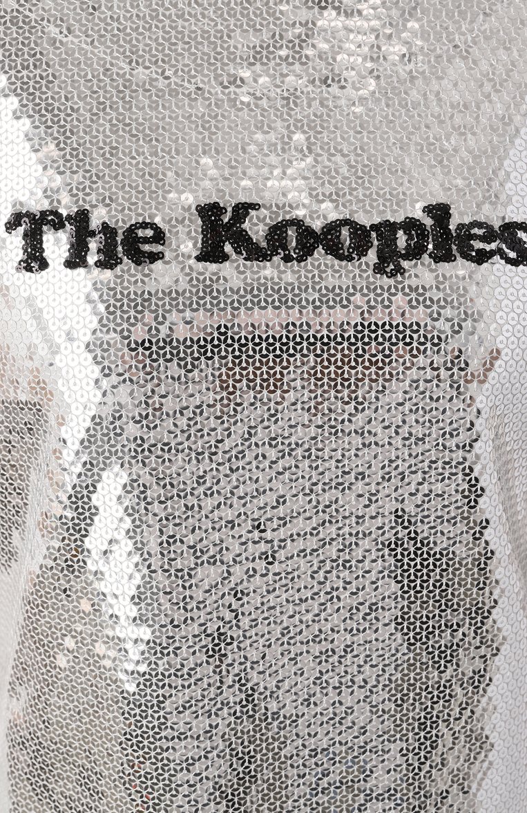 Женская футболка с отделкой пайетками THE KOOPLES серебряного цвета, арт. FTSC29036K | Фото 6 (Рукава: Короткие; Материал сплава: Проставлено; Длина (для топов): Стандартные; Драгоценные камни: Проставлено; Стили: Гламурный; Принт: С принтом)