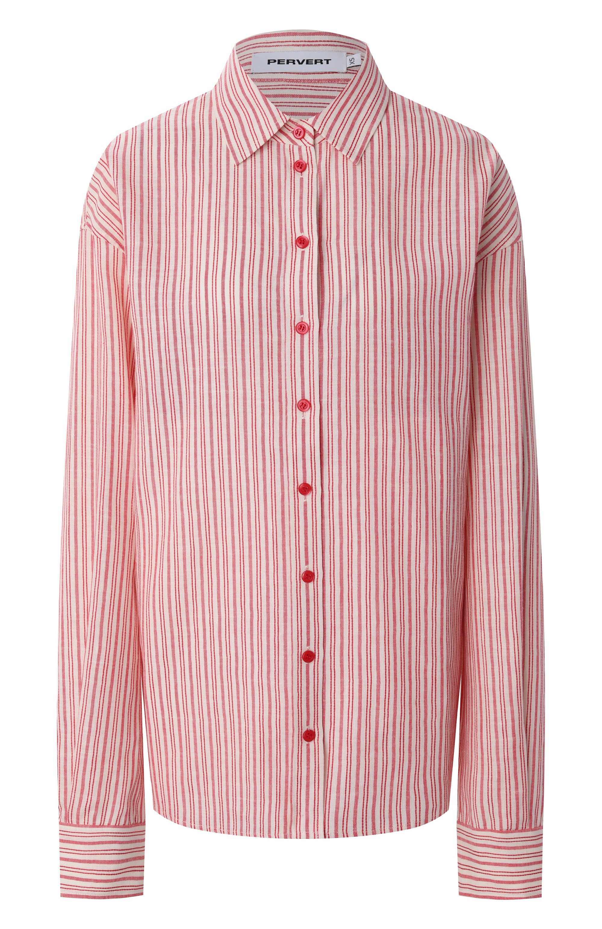 Рубашка изо льна и хлопка PERVERT красного цвета по цене 35000 руб., арт. PE24/SHT02/31-41, фото 1 Рубашка изо льна и хлопка PERVERT, арт. PE24/SHT02/31-41, фото 1