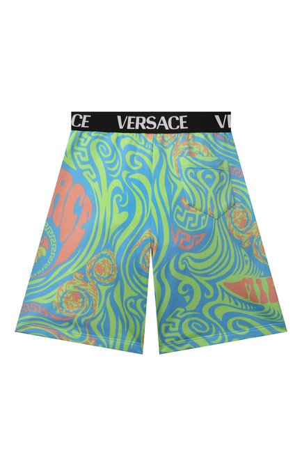 Детские хлопковые �шорты VERSACE голубого цвета, арт. 1000124/1A02679/8A-14A | Фото 2 (Материал внешний: Хлопок; Случай: Повседневный; Нос: Не проставлено; Материал сплава: Проставлено)