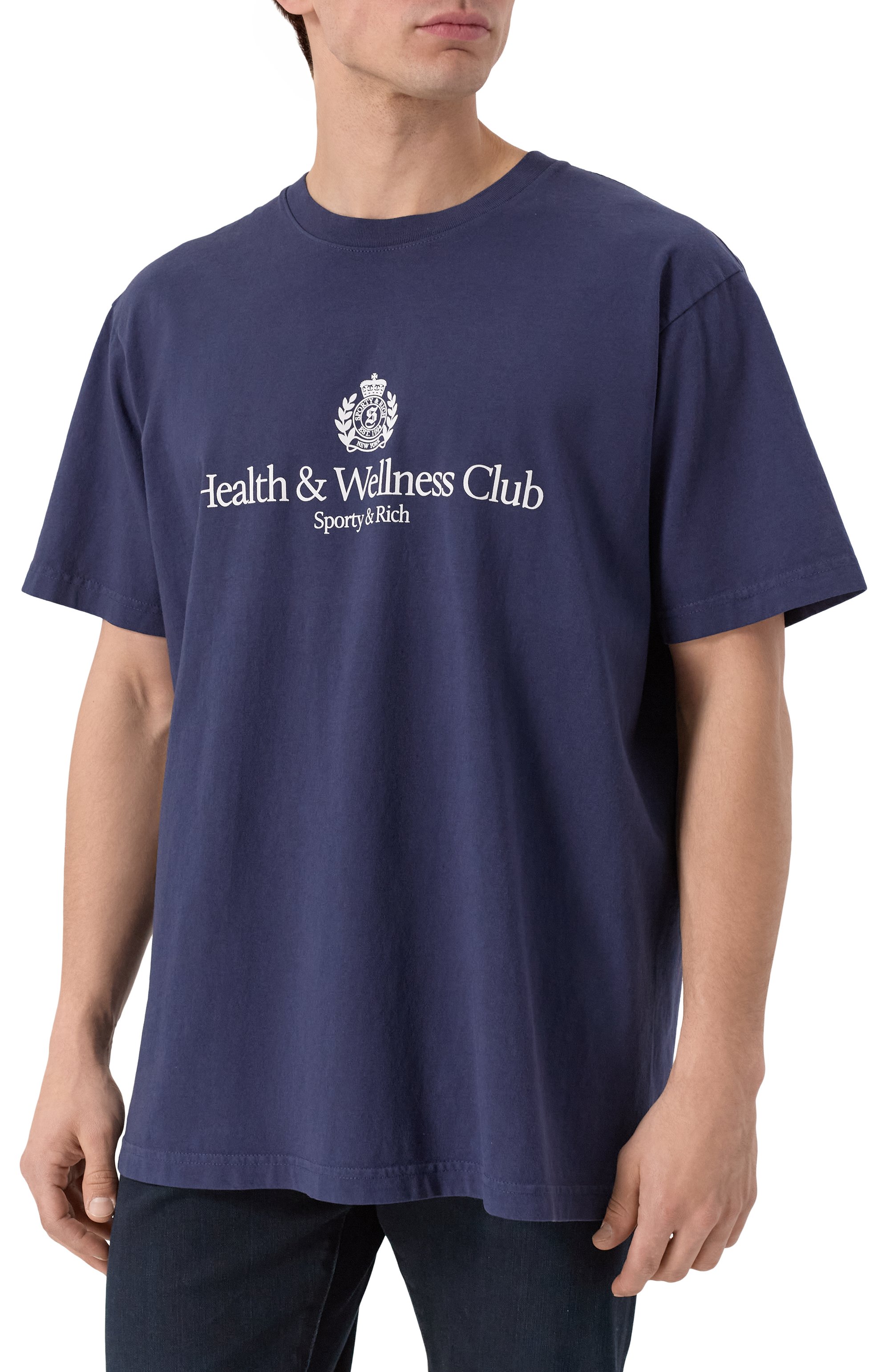 Хлопковая футболка SPORTY AND RICH синего цвета по цене 9595 руб., арт. T0043612241BL106, фото 3 Хлопковая футболка SPORTY AND RICH, арт. T0043612241BL106, фото 3