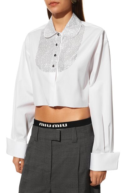 Хлопковая рубашка с отделкой стразами MIU MIU, арт. MK1606-10AQ-F0009, фото 3