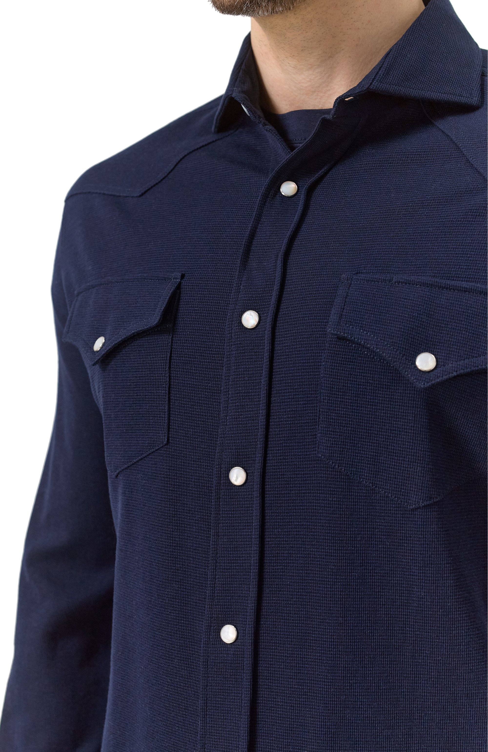Рубашка из хлопка и шелка BRUNELLO CUCINELLI темно-синего цвета по цене 148500 руб., арт. MW8666666, фото 5 Рубашка из хлопка и шелка BRUNELLO CUCINELLI, арт. MW8666666, фото 5