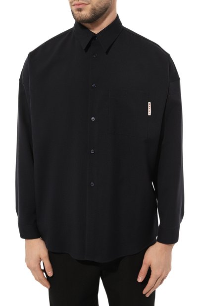 Шерстяная рубашка MARNI темно-синего цвета по цене 73200 руб., арт. CUMU0061A1 TW839, фото 3 Шерстяная рубашка MARNI, арт. CUMU0061A1 TW839, фото 3