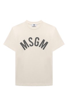 Детская хлопковая футболка MSGM KIDS кремвого цвета, арт. S4MSJBTH265 | Фото 1 (Рукава: Короткие; Материал сплава: Проставлено; Драгоценные камни: Проставлено; Материал внешний: Хлопок)