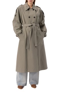 Женский хлопковый тренч LOW CLASSIC хаки цвета, арт. LW251TC01KH | Фото 3 (Рукава: Длинные; Длина (верхняя одежда): Длинные; Материал внешний: Хлопок; Стили: Кэжуэл; Кросс-КТ: Куртка)