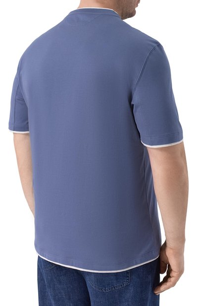 Хлопковая футболка BRUNELLO CUCINELLI синего цвета по цене 57900 руб., арт. M0B137427W, фото 4 Хлопковая футболка BRUNELLO CUCINELLI, арт. M0B137427W, фото 4