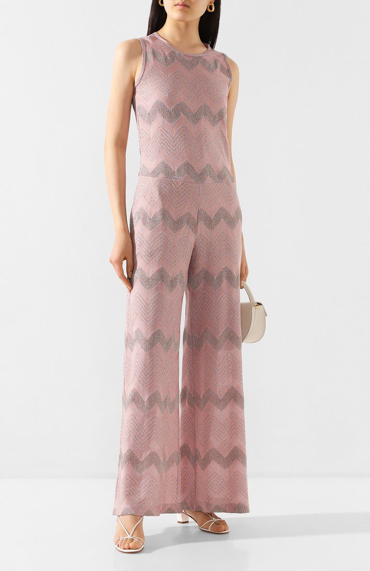 Женский комбинезон из смеси хлопка и вискозы M MISSONI розового цвета, арт. 2D000024/2J001V | Фото 2 (Длина (брюки, джинсы): Стандартные; Материал подклада: Синтетический материал; Материал внешний: Вискоза, Хлопок; Женское Кросс-КТ: Комбинезон-одежда, Комбинезон-пляжная одежда; Рукава: Короткие, Без рукавов; Случай: Повседневный)