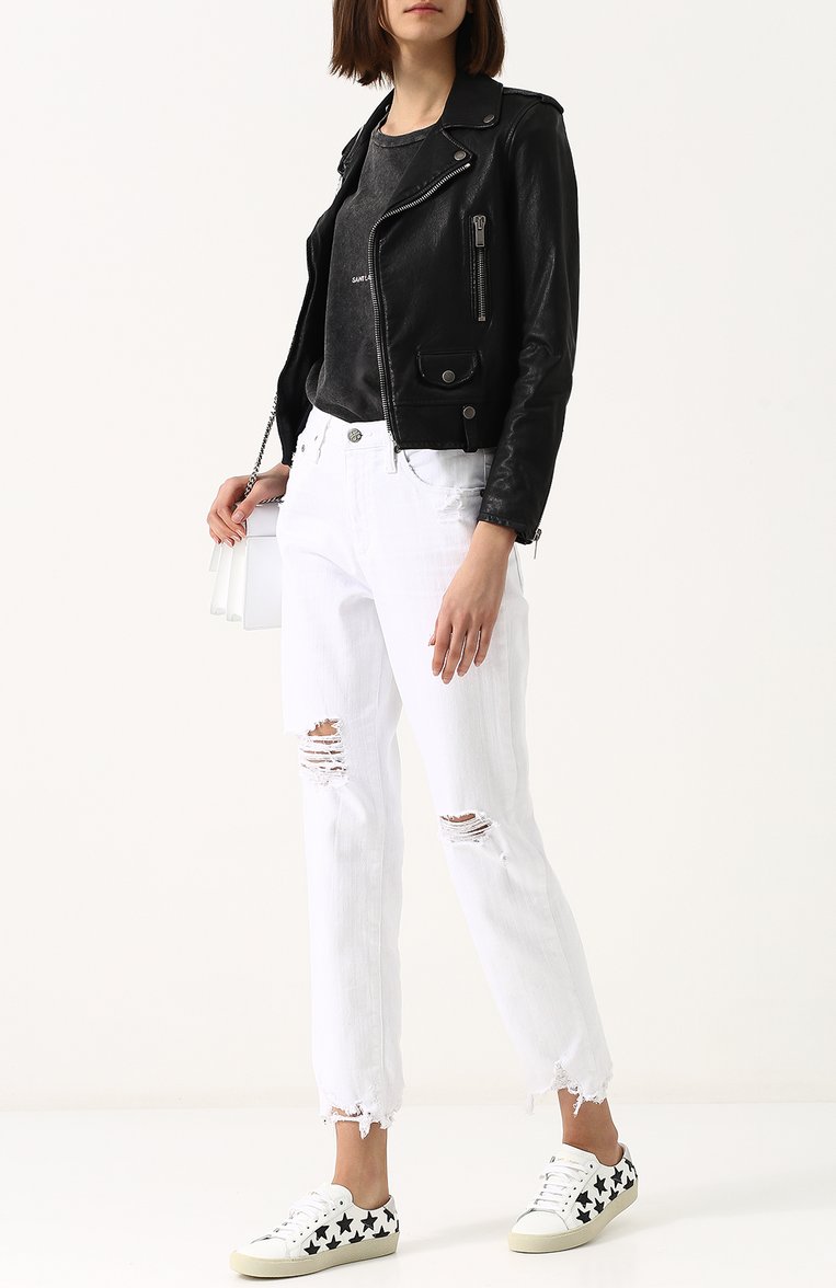 Укороченная кожаная куртка с косой молнией SAINT LAURENT, арт. 506798/YC2IF, фото 2