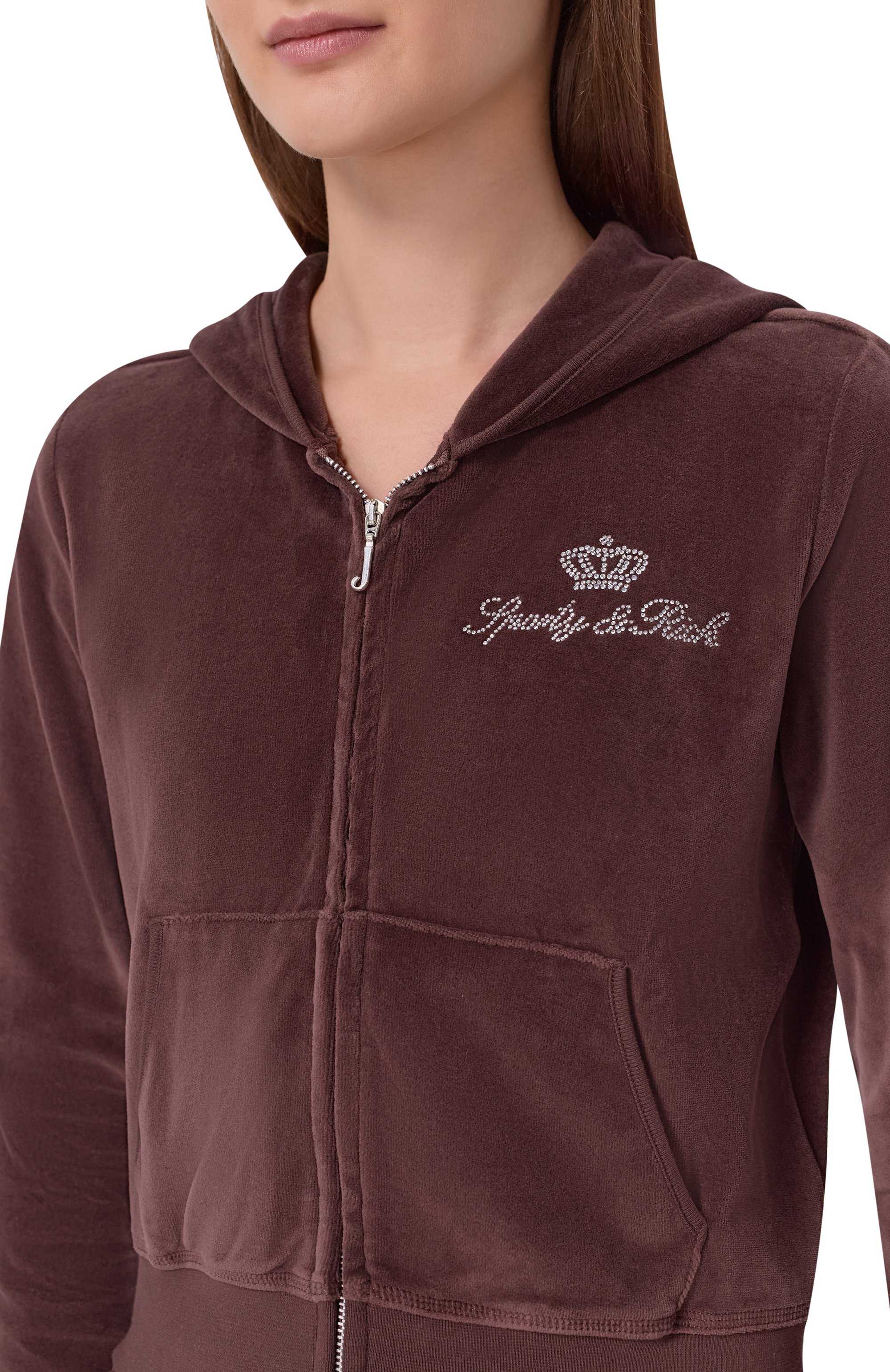 Хлопковая толстовка SPORTY AND RICH коричневого цвета по цене 38600 руб., арт. CA046716689BR03/JUICY SCRIPT VEL0UR ZIP H00DIE, фото 5 Хлопковая толстовка SPORTY AND RICH, арт. CA046716689BR03/JUICY SCRIPT VEL0UR ZIP H00DIE, фото 5