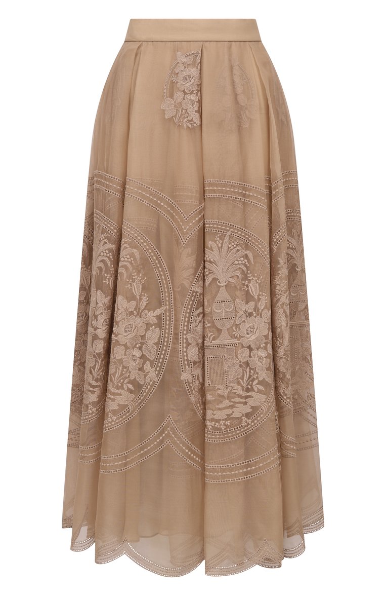 Женская шелковая юбка ELIE SAAB бежевого цвета, арт. SK143NS25 | Фото 1 (Автоматизация ТО: Проставлено; Материал внешний: Синтетический материал, Шелк; Длина Ж (юбки, платья, шорты): Миди; Автоматизация состава: Проставлено; Кросс-КТ: костюм; Стили: Кэжуэл)