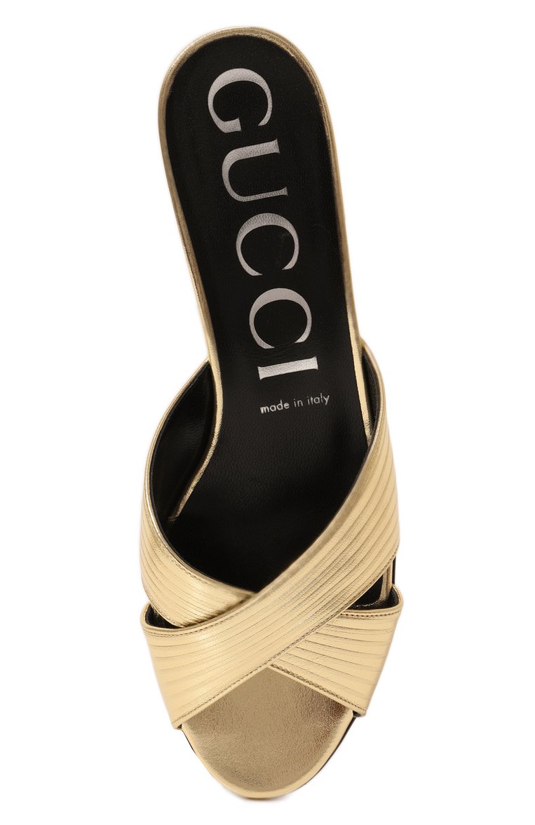 Женские кожаные сабо GUCCI золотого цвета, арт. 645388 B8B00 | Фото 6 (Подошва: Плоская; Каблук высота: Низкий; Материал внутренний: Натуральная кожа; Материал внешний: Натуральная кожа)