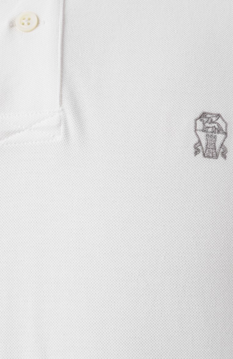 Мужское хлопковое поло BRUNELLO CUCINELLI белого цвета, арт. ME8549779G | Фото 6 (Драгоценные камни: Проставлено; Рукава: Короткие; Материал сплава: Проставлено; Длина (для топов): Стандартные; Принт: Без принта; Застежка: Пуговицы; Стили: Кэжуэл; Материал внешний: Хлопок; Кросс-КТ: Джерси; Мужское Кросс-КТ: Футболка-одежда)