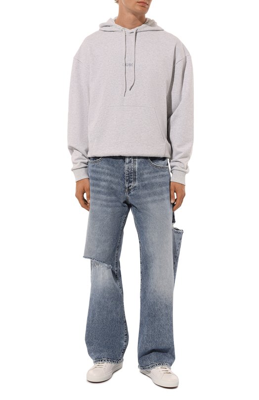 Хлопковое худи HUGO Blue Серый, фото 2