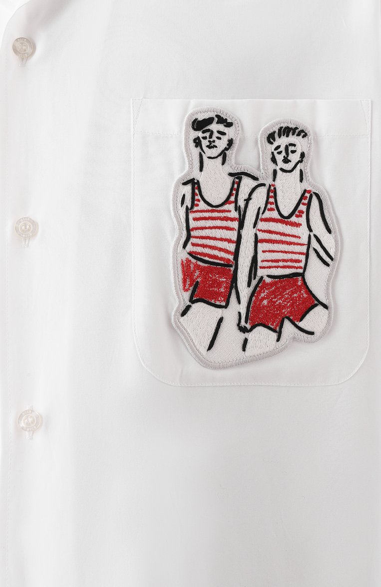 Женская хлопковая рубашка MSGM белого цвета, арт. 3840ME06X/257100 | Фото 6 (Рукава: 3/4; Длина (для топов): Удлиненные; Принт: С принтом; Женское Кросс-КТ: Рубашка-одежда; Стили: Кэжуэл; Материал внешний: Хлопок)
