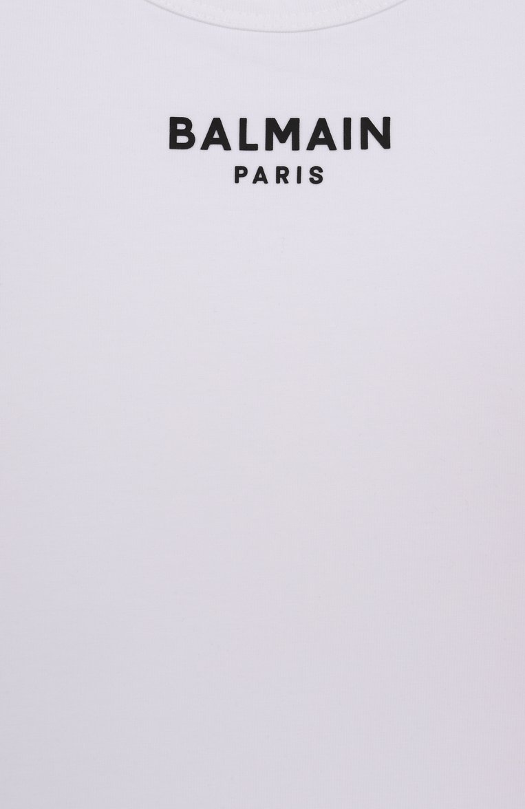 Детская хлопковая майка BALMAIN белого цвета, арт. BW8A72 | Фото 3 (Материал внешний: Хлопок; Девочки Кросс-КТ: Майка-одежда; Рукава: Без рукавов; Автоматизация ТО: Проставлено; Автоматизация состава: Проставлено; Ростовка одежда: 8 лет | 128 см, 6 лет | 116 см, 10 - 11 лет | 140 - 146см, 12 лет | 152 см, 16 лет | 164 см, 13 - 15 лет | 158 см)