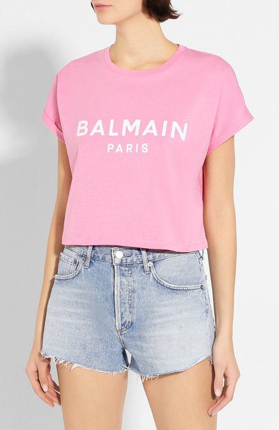 Хлопковая футболка BALMAIN розового цвета по цене 23300 руб., арт. TF01357/I416, фото 3 Хлопковая футболка BALMAIN, арт. TF01357/I416, фото 3