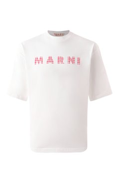 Мужская хлопковая футболка MARNI белого цвета, арт. HUMU0223GP/USCX52 | Фото 1 (Драгоценные камни: Проставлено; Материал сплава: Проставлено; Длина (для топов): Стандартные; Рукава: 3/4; Принт: С принтом; Стили: Кэжуэл; Материал внешний: Хлопок; Кросс-КТ: Джерси; Мужское Кросс-КТ: Футболка-одежда)
