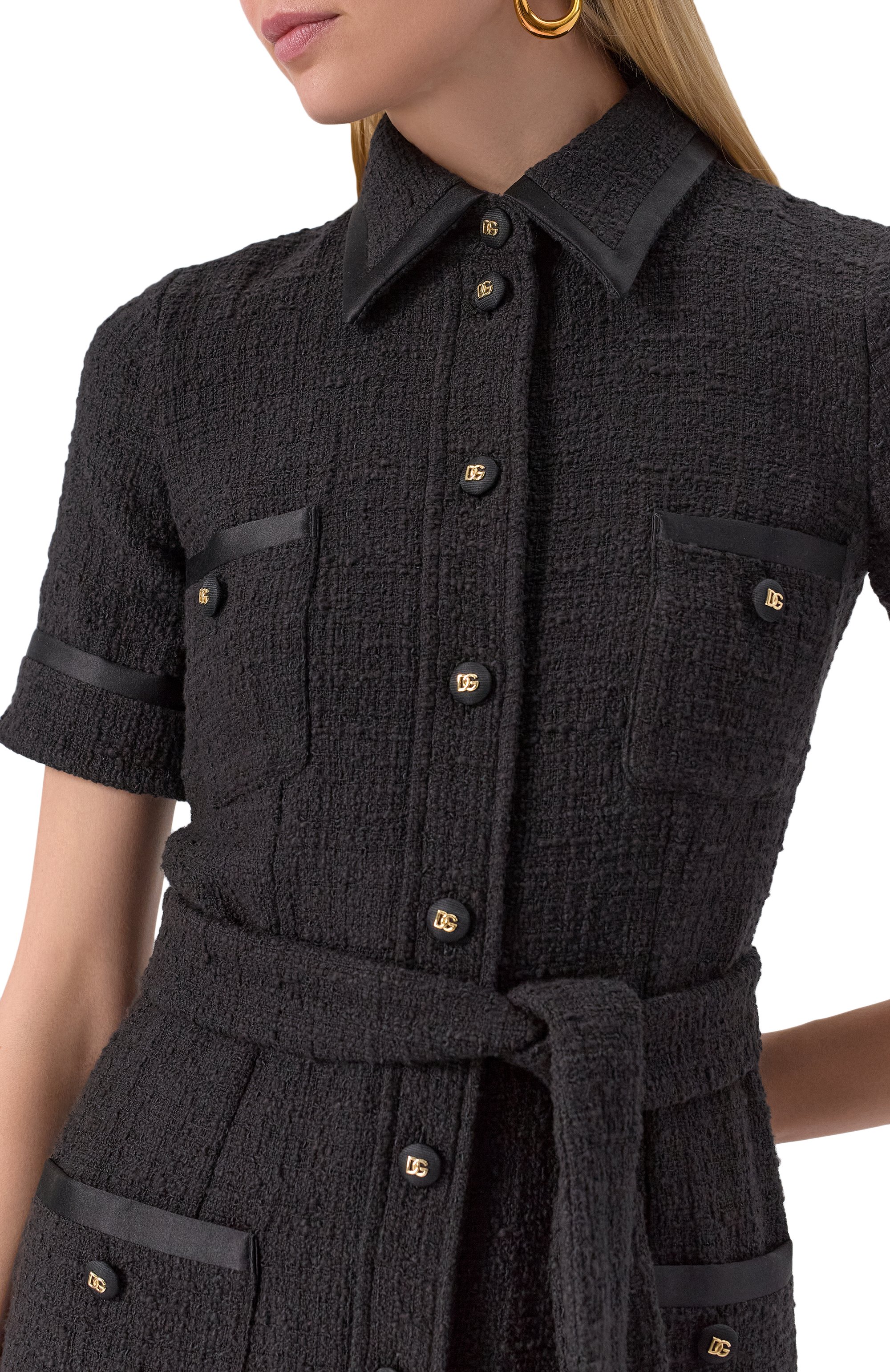 Твидовое платье DOLCE & GABBANA черного цвета по цене 348500 руб., арт. F6JSZT/FMTAC, фото 5 Твидовое платье DOLCE & GABBANA, арт. F6JSZT/FMTAC, фото 5