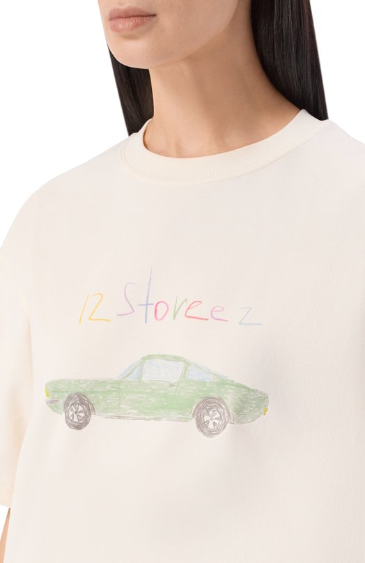 Хлопковая футболка 12 STOREEZ 136679 Кремовый  136679 Фото 5