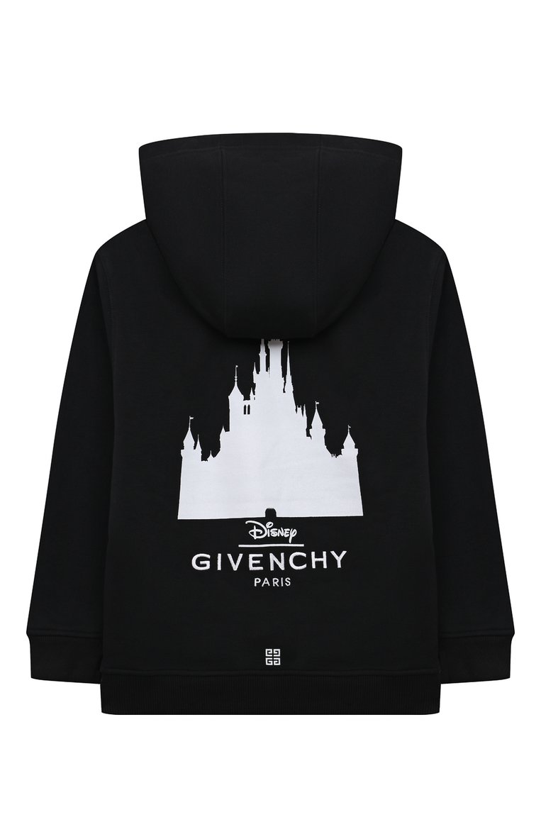 Детский хлопковое худи GIVENCHY черного цвета, арт. H25482/6A-12A | Фото 2 (Рукава: Длинные; Материал внешний: Хлопок; Тематический товар: Disney; Мальчики Кросс-КТ: Худи-одежда; Автоматизация ТО: Проставлено; Автоматизация состава: Проставлено)