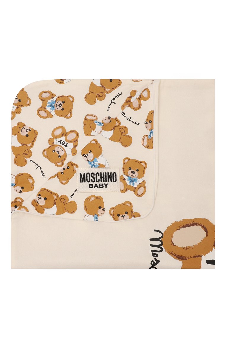 Детского хлопковое одеяло MOSCHINO бежевого цвета, арт. MWB005/LCB26 | Фото 1 (Тематический товар: Teddy Bear; Материал: Хлопок, Текстиль; Нос: Не проставлено)