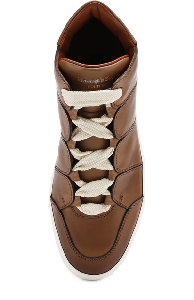 Кожаные кеды на шнуровке ZEGNA светло-коричневого цвета по цене 98300 руб., арт. A2891X-MFS, фото 5 Кожаные кеды на шнуровке ZEGNA, арт. A2891X-MFS, фото 5