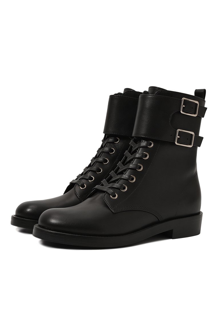 Женские кожаные ботинки lagarde GIANVITO ROSSI черного цвета, арт. G70453.20CU0.CLNNER0/35 | Фото 1 (Каблук высота: Низкий; Подошва: Плоская; Материал внутренний: Натуральная кожа; Женское Кросс-КТ: Военные ботинки; Материал утеплителя: Без утеплителя; Материал внешний: Натуральная кожа)