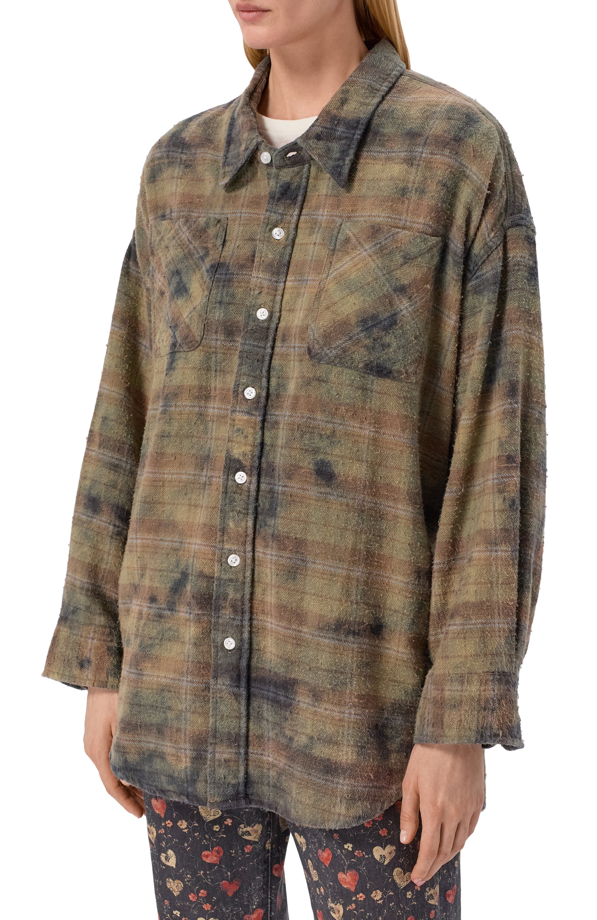 Хлопковая рубашка R13 хаки цвета по цене 69950 руб., арт. R13WR015-R656B_001, фото 3 Хлопковая рубашка R13, арт. R13WR015-R656B_001, фото 3