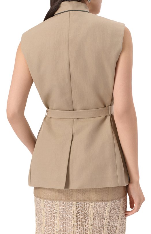 Жилет из хлопка и льна Brunello Cucinelli ML1457345 Бежевый  ML1457345 Фото 4