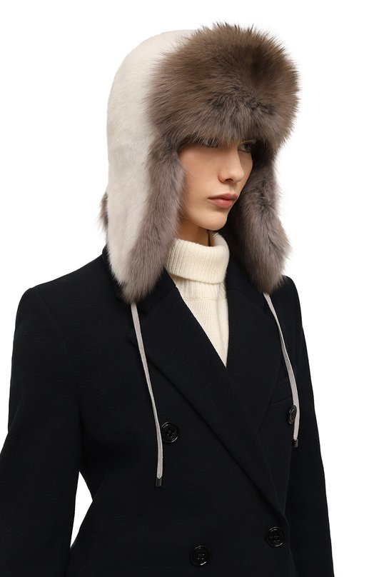 Шапка-ушанка из меха норки и соболя VICTORIA KUSENKOVA 091603481094 Серый  091603481094 Фото 2