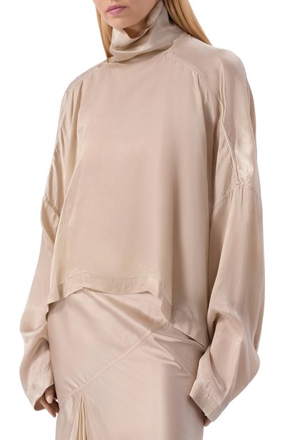 Атласная блузка RICK OWENS бежевого цвета по цене 94600 руб., арт. RP01F6216/N, фото 3 Атласная блузка RICK OWENS, арт. RP01F6216/N, фото 3