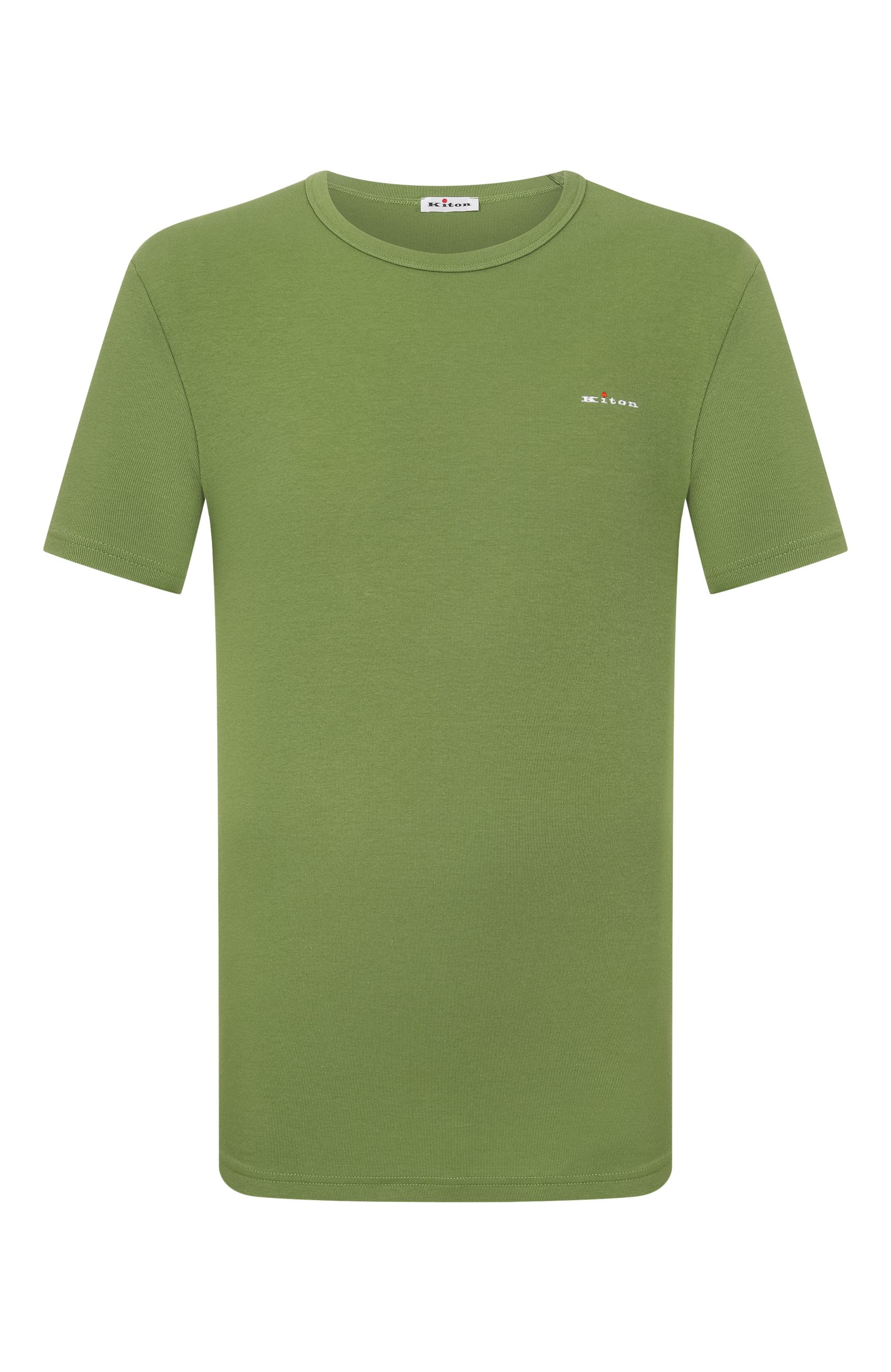 Хлопковая футболка KITON хаки цвета по цене 39950 руб., арт. UNWM008K0263L, фото 1 Хлопковая футболка KITON, арт. UNWM008K0263L, фото 1
