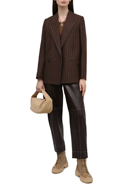 Кожаные брюки GANNI коричневого цвета по цене 69950 руб., арт. F6293, фото 2 Кожаные брюки GANNI, арт. F6293, фото 2