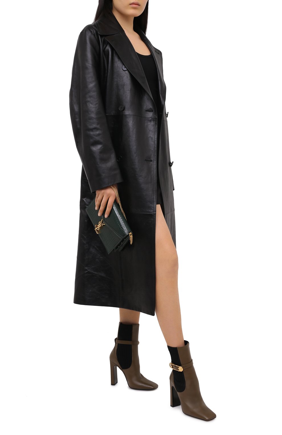 Кожаные ботильоны VERSACE хаки цвета по цене 153500 руб., арт. DST414P/DVT2P, фото 2 Кожаные ботильоны VERSACE, арт. DST414P/DVT2P, фото 2